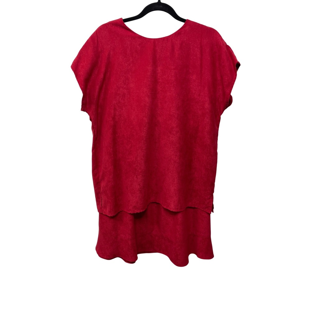 Vintage Maggie Sweet Red Crushed Velvet Suede Skirt Suit‎ 2 Piece Office L/XL